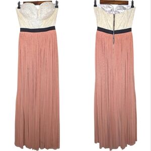 Rue21 Women's Cream Strapless Lace Lined Floral Maxi Pink Sheer Dress Size Small